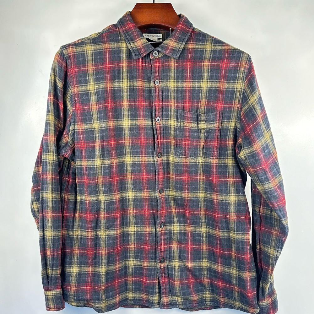 Carbon 2 Cobalt Shirt Mens Large Red Plaid Colorful‎ Textured Button Up